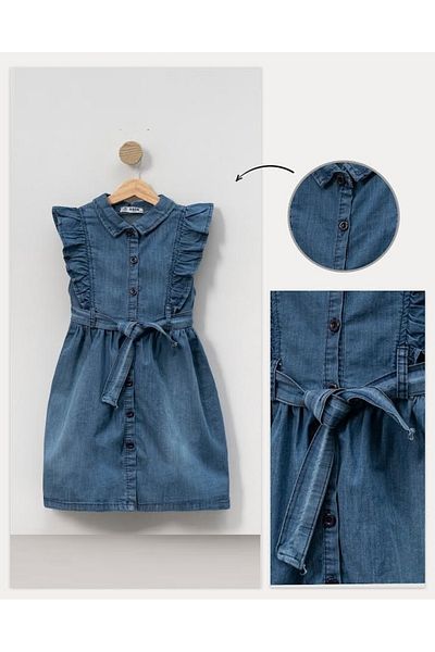 Aymini Girl's Ruffle Ruffle Denim Dress