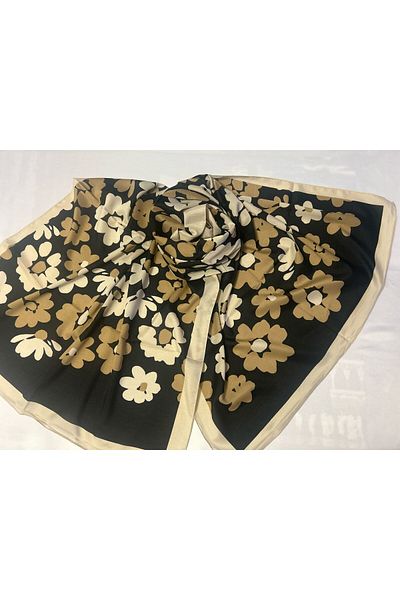 ALTUNTAŞ Women's Cotton Black Yellow Flower Patterned Etnic Shawl