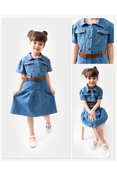 Aymini Girl's Pleated Belted Dress