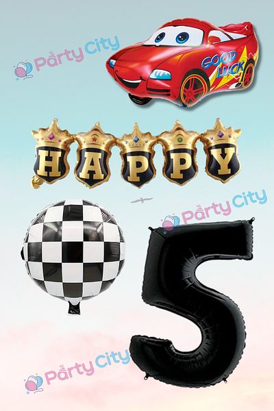 Party City Σετ μπαλόνι γιορτής γενεθλίων με θέμα το αυτοκίνητο 5 ετών