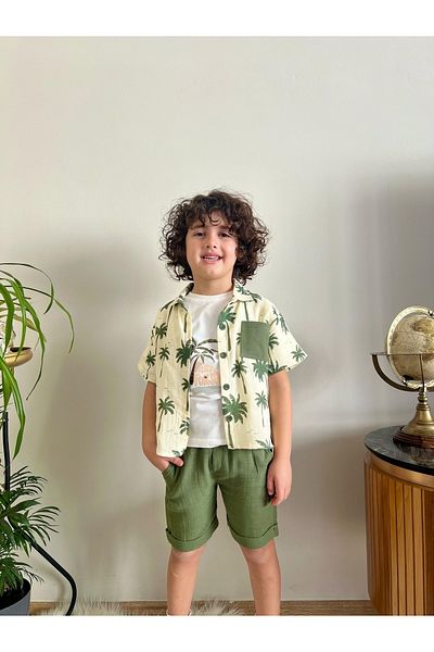 ALPİDS Palm Printed Muslin 3 Piece Men's Suit
