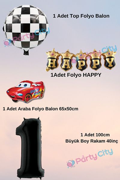 Party City 1 Year Old Car Themed Bulk Birthday-Party Celebration Balloon Set