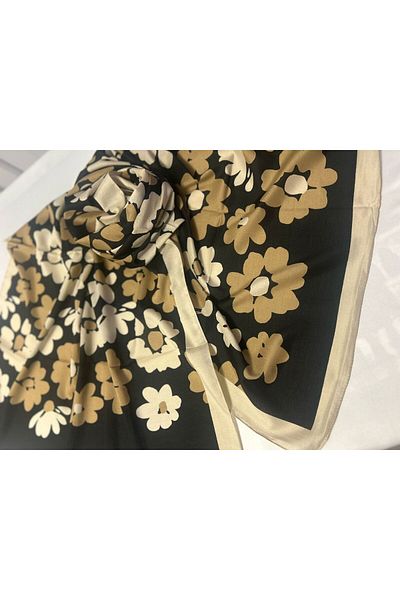 ALTUNTAŞ Women's Cotton Black Yellow Flower Patterned Etnic Shawl
