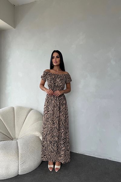 LİLA İSTANBUL Zebra Patterned Summer Dress Madonna Collar Gimped Standard Size S/M/L Compatible