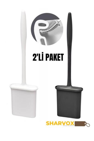Sharvox مجموعة من 2 فرشاة تواليت باللون الأسود/الأبيض من السيليكون، فرشاة سيل...