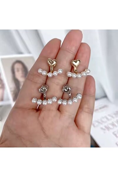 toptanhanem İnci ve Kalp Detaylı Gümüş Kaplama Çelik Küpe - Minimalist Tasarım