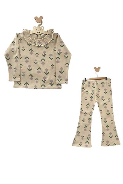 Balbadem baby kids Flower Patterned Top and Bottom Tulip Girl Set |   18-24 Months 2-3-4-5-6 Years |   Soft and Comfortable Fabric