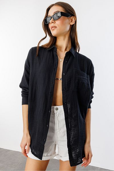 GENIUS STORE Cămașă de damă de muselină de bază oversize FEME-MUSLIN-CHEMISE
