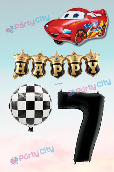 Party City 7 Year Old Car Themed Bulk Birthday-Party Celebration Balloon Set