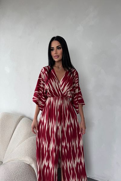 LİLA İSTANBUL Double-breasted collar viscose fabric ethnic patterned slit detailed summer dress