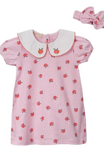 Motebarn Wear Rochie pentru fetiță cu model de mere roz, pachet de 2