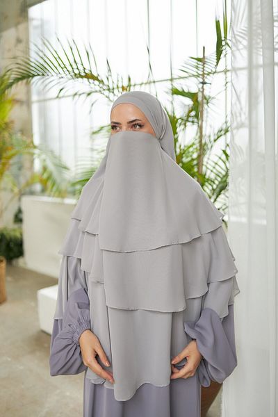 Nissra Ankanoor Gray Veiled 3 Layer Chiffon Soufflé Shawl Anka 255029
