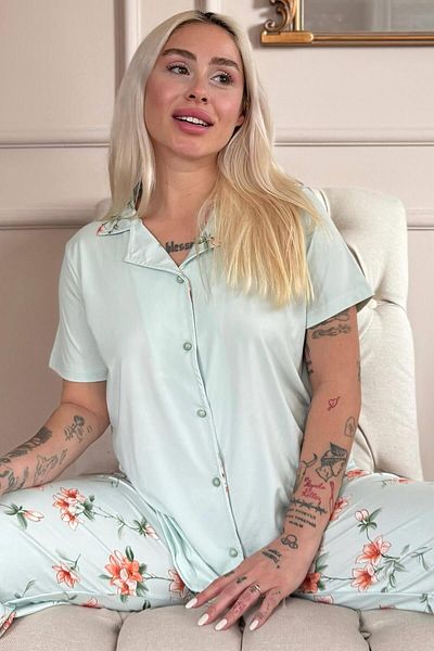 Pijamaevi Florisal Breeze Exklusif Women's Sleepwear Set Front Buttoned