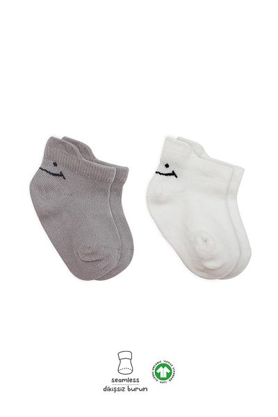 Eng Bistyle 2'Li Sneakers Smile Combed Cotton Socks Bs20106 Gray Ecru