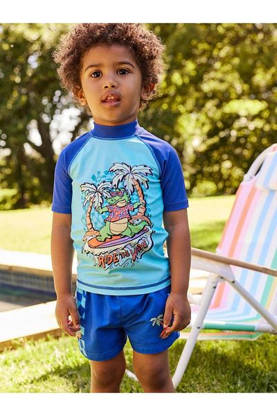 Next Cobalt Blue Crocodile - Sunscreen Top and Shorts Set