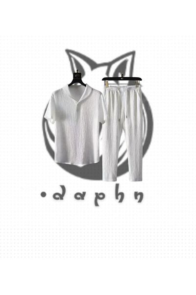 TEXTURA New Season Unisex Wrinkled Crinkle Fabric Summer Lycra White Short Sleeve Summer T-Shirt Tracksuit Set