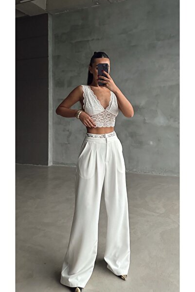 mydukkan.co Kemeri Dantel Detaylı Palazzo Pantolon