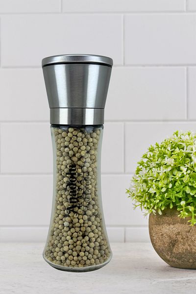 ANADOLU HASAT Ceramic White Pepper Salt and Spice Mill Grinder with Metal Head 130Gr- (Salt Mill)