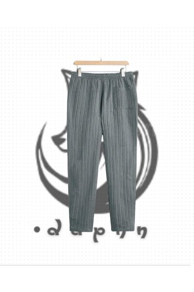 TEXTURA Unisex Women'S/Men's Special Ribbed Ottoman Fabric Summer Waist Elastic Baggy Smoke Gray Sweatpants Pants