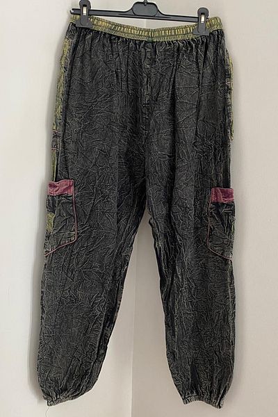 AYASOFYA OTANTIK Unisex Nepal Μαύρο Ethnic Παντελόνι Hippie Bohemian με ελαστική μέση και πόδια με τσέπες με φερμουάρ