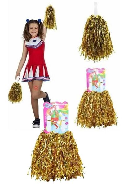 UĞURDAN 1 Pair Metallic Yellow Gold Pompom - Cheerleading Show Pompom - April 23 Pompom