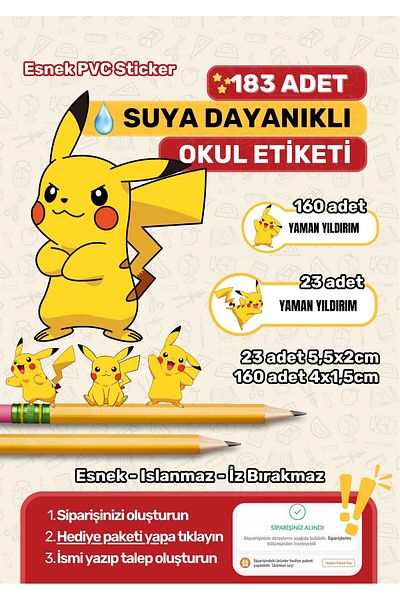 alışveriş kurdu School Label Pen Label Notebook Label Custom Name Writable Label Pikachu Themed 183 Pieces