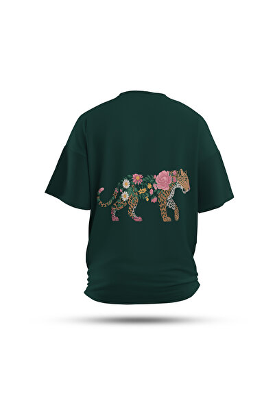 Zestia تي شيرت للجنسين، طباعة بتلة بريداتور من الخلف، عادي، 100% قطن، تي شيرت أخضر رقم: 00733