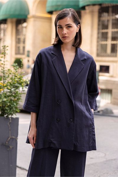Lavanta Tekstil Double Breasted Collar Jacket Pants Set