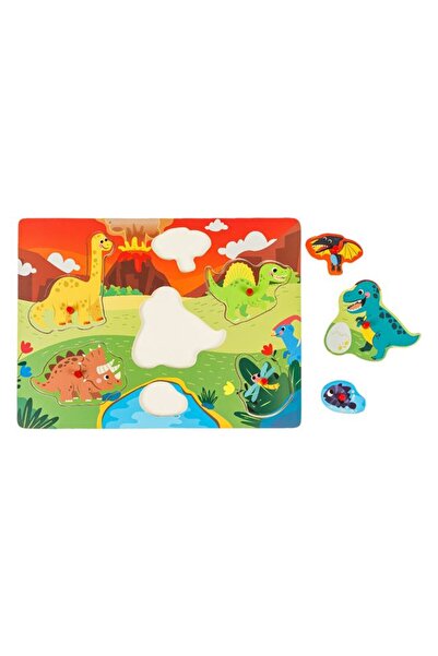 OEM Puzzle din Lemn cu Dinozauri, 7 Piese, Multicolor, 30x22cm, Varsta 3+ Ani