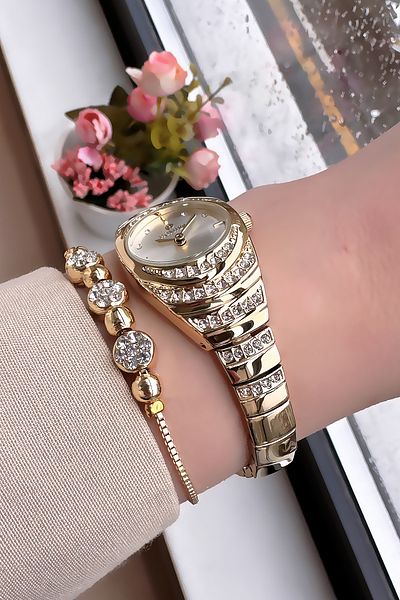 Homies Waterproof Gold Silver Color Women Wrist Watch - Chain & Bracelet Hmb3016C3
