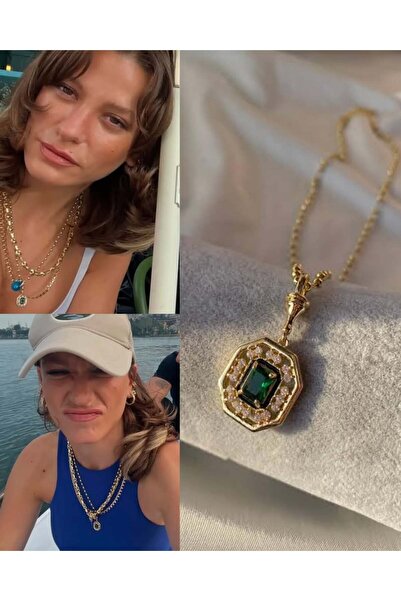 Mutenaura 316L Çelik Serenay Avukat Leyla Yeşil Taşlı Kolye