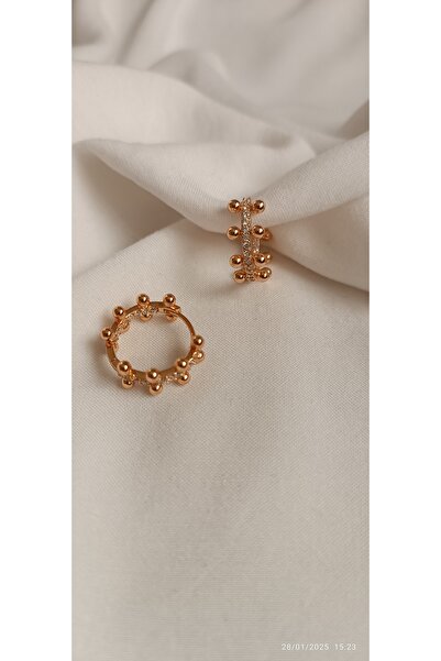 ARİ TAKI Steel Hoop Earrings with Topcuk and Stone