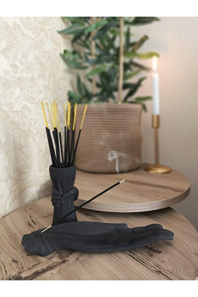 Elan Design Dekoratif Siyah El Şekilli Tütsülük Ve El Şekilli Tütsü Saklama V...