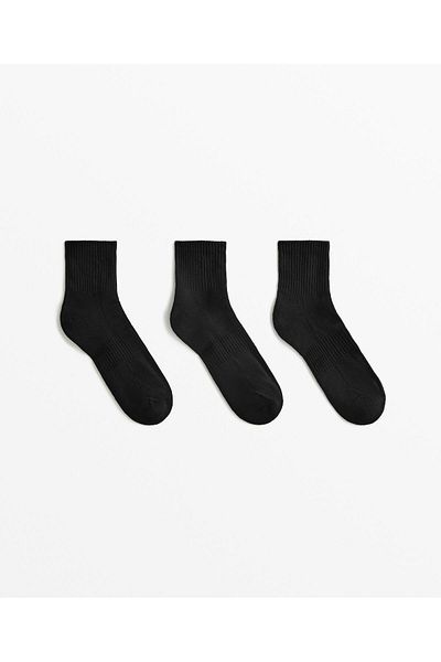 MEM SOCKS Чифт от 3 памучни безшевни спортни чорапи с еластична яка, плетени с трикотаж (боти над глезена)