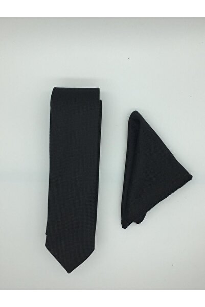 HARES Black Eyelet Handmade Woven Tie & Handkerchief