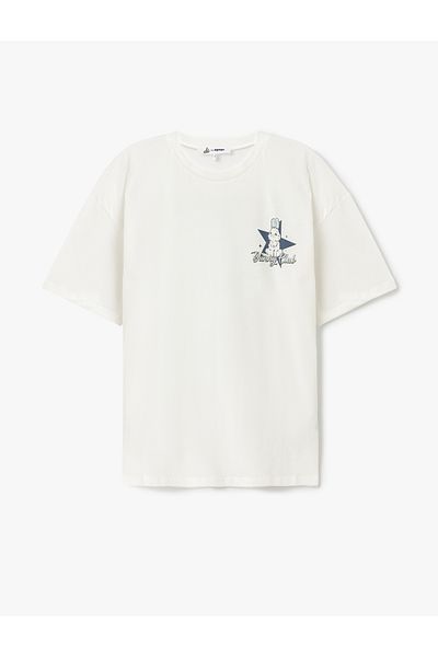 Koton New Season Back Rabbit Printed Oversize Short Sleeve Crew Neck T-Shirt