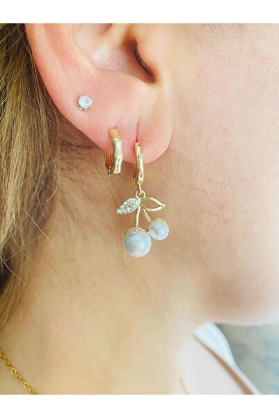 xesha Kiraz 2 li Küpe Paslanmaz Çelik Gold Renk Antialerjik