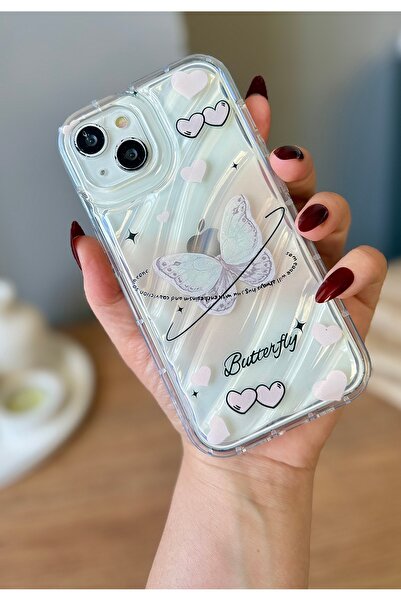 MİRAZ TASARIM IPHONE 14 PLUS ŞEFFAF LAZER KESİMLİ KELEBEK DESENLİ KILIF