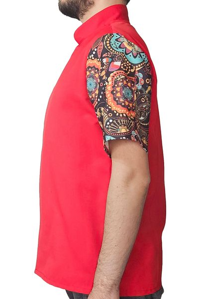 Ant Rotagrup Üniforma ve İş Elbiseleri Unisex Chef Jacket - Mandala Patterned, Denim Top, Short Sleeve, Summer Kitchen Jacket
