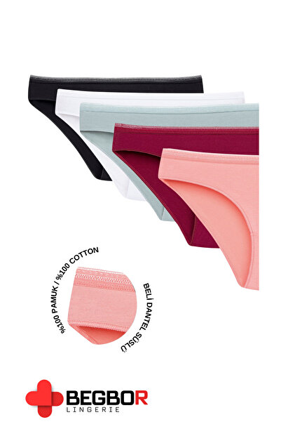BEGBOR LİNGERİE 5-Piece Lace Strip Decorated Panty Set / Mixed Colors