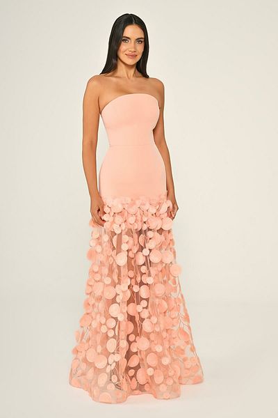 ALFABETA Crepe Skirt 3D Tulle Long Evening Dress Alpha Beta B7067