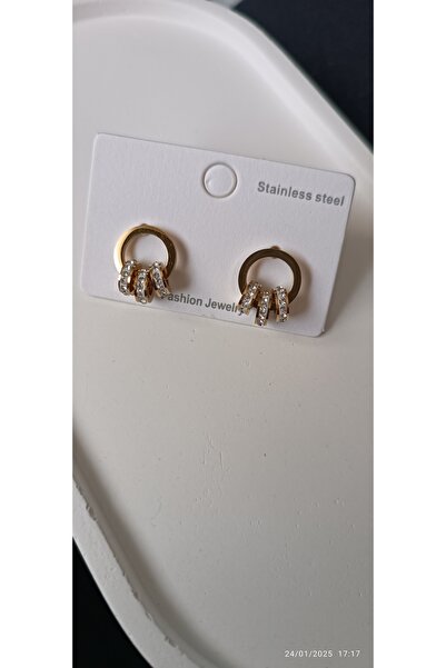 ARİ TAKI Mini Gold Stone Steel Earrings
