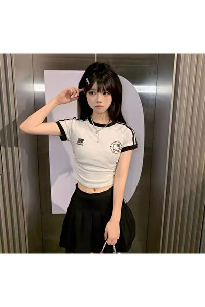 SEFUR Trend Black Pink Crop Tişört Kısa Kollu T-shirt Short Sleeve
