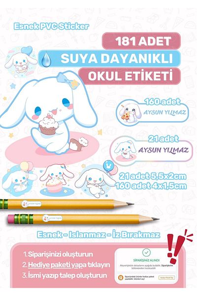 alışveriş kurdu School Label Pen Label Notebook Label Custom Name Writable Label Cinnamoroll Themed 181 Pieces