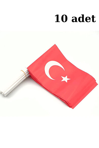 Genel Markalar 10 Adet Çubuklu Kağıt Türk Bayrağı Çıtalı Sopalı Ayyıldız Bask...