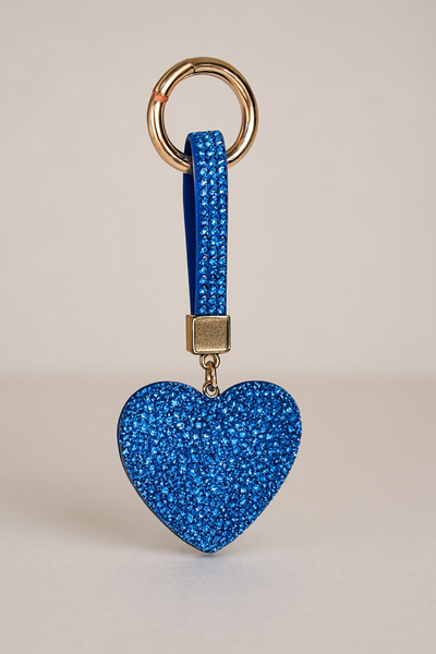 NATUREL Mavi Kalp Figürlü Taşlı Anahtarlık Işıltılı ve Romantik Tasarım