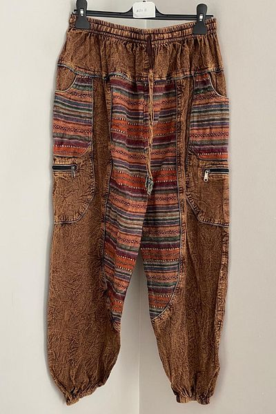 AYASOFYA OTANTIK Unisex Nepal Kahvenek Ethnic Pattern Casual Hippie Bohemian παντελόνι με ελαστική μέση και πόδια με τσέπες Cargo