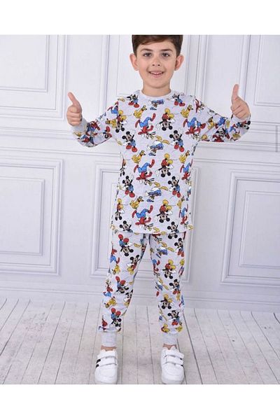 yagmurgiyim Mickey Design Boys' Pajamas (3-10 Years Old) Available Top and Bottom Piece