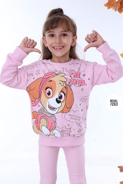 yagmurgiyim PJK2İ Paw Oil Patterned Pink Fitilli κολάν 2 κλωστές 100% βαμβακερό σετ για κορίτσια 3-10 ετών 7263-P