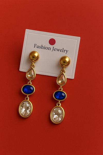 Happy Vibes Emerald Detailed Gold Colored Stone Dangle Earrings